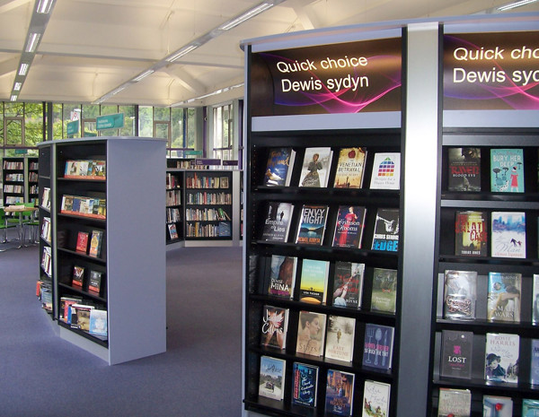 Face-out book displays featuring a selection of titles in a browsing area at Abertillery Library