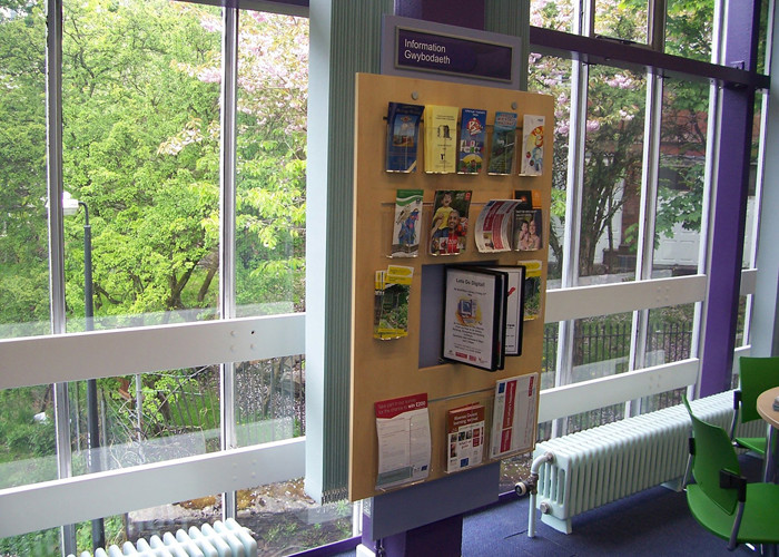 Library leaflet display design — smart information display furniture in a public library entrance