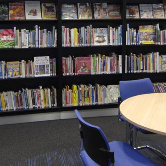 Thame Library bookshelves and reading table