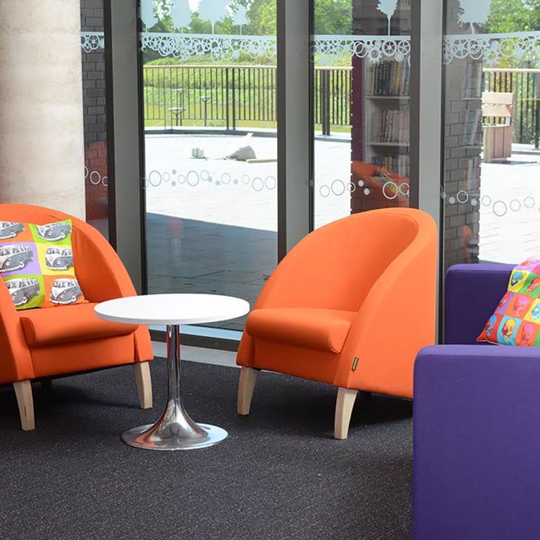 Bespoke Pop-art-inspired theme, Southwater Library (Telford)Pop-art cushions add fun, Southwater Library (Telford)
