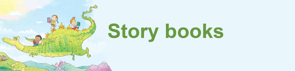 Illustration of children riding a green dragon surrounded by mountains and a bright sky at Stoke City Central Library