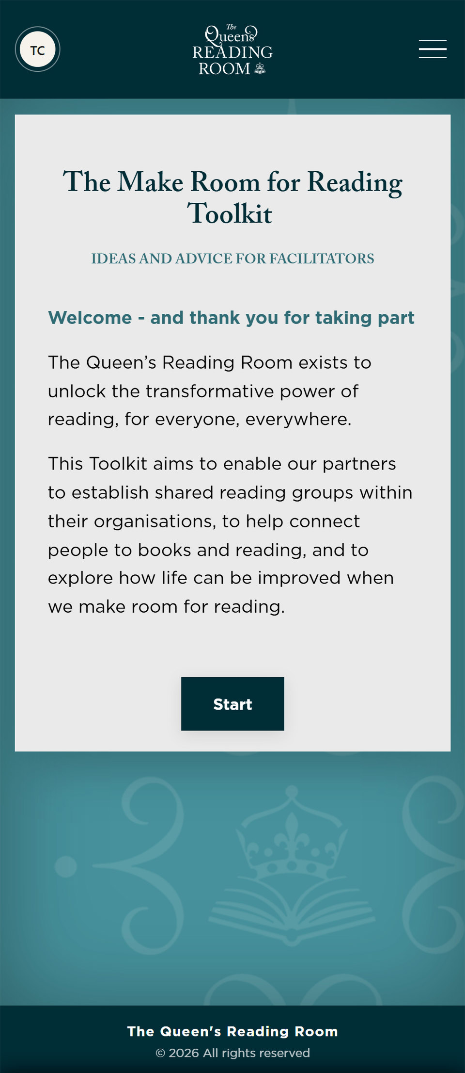 Toolkit welcome screen