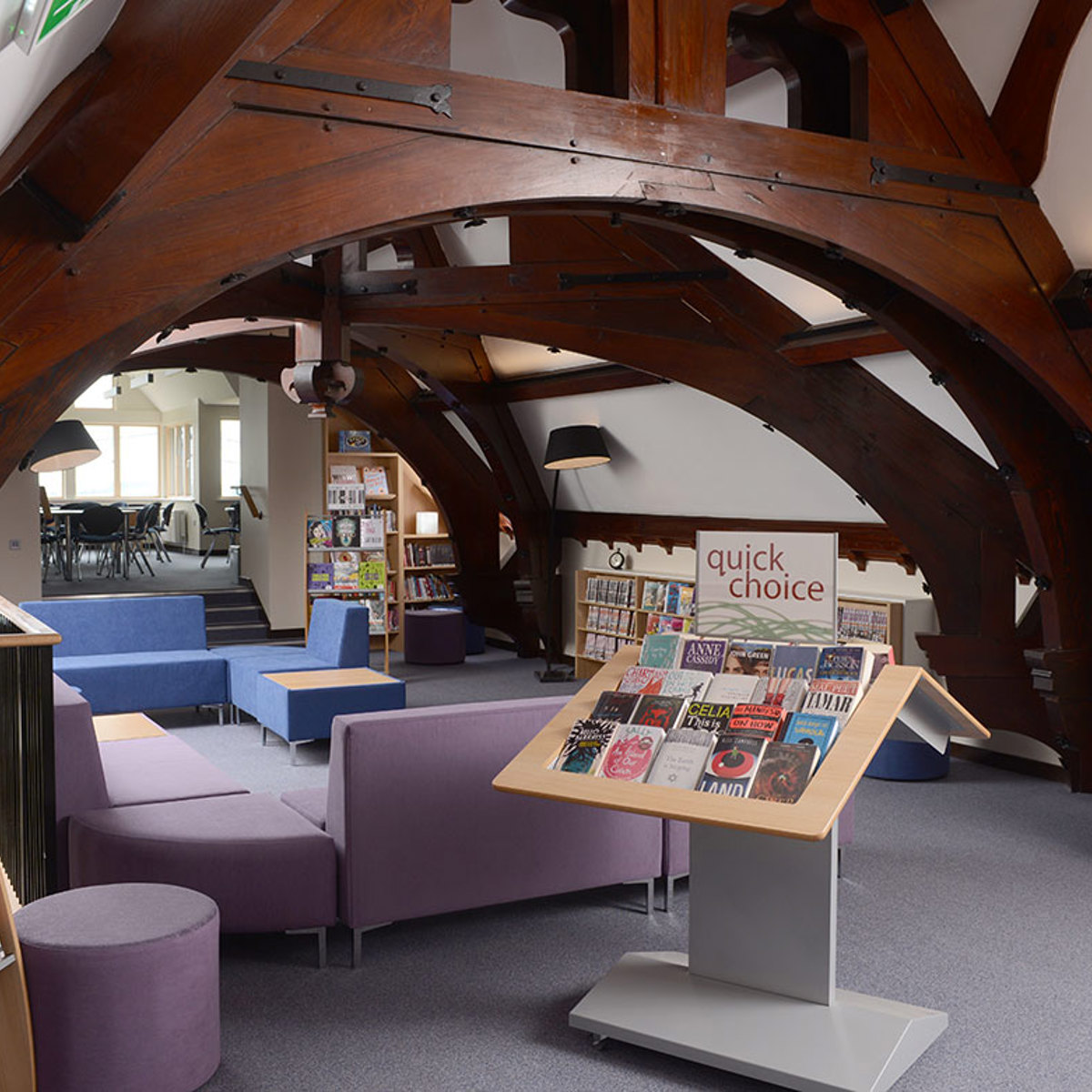 Informal seating and tempting book display provide a relaxed atmosphere