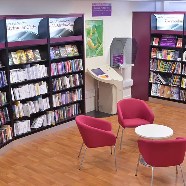 Council customer services point, Risca Palace Library