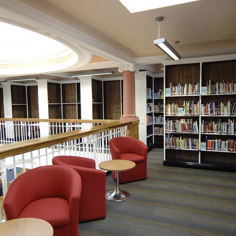 Seating area in Grade II listed library, Toxteth Library