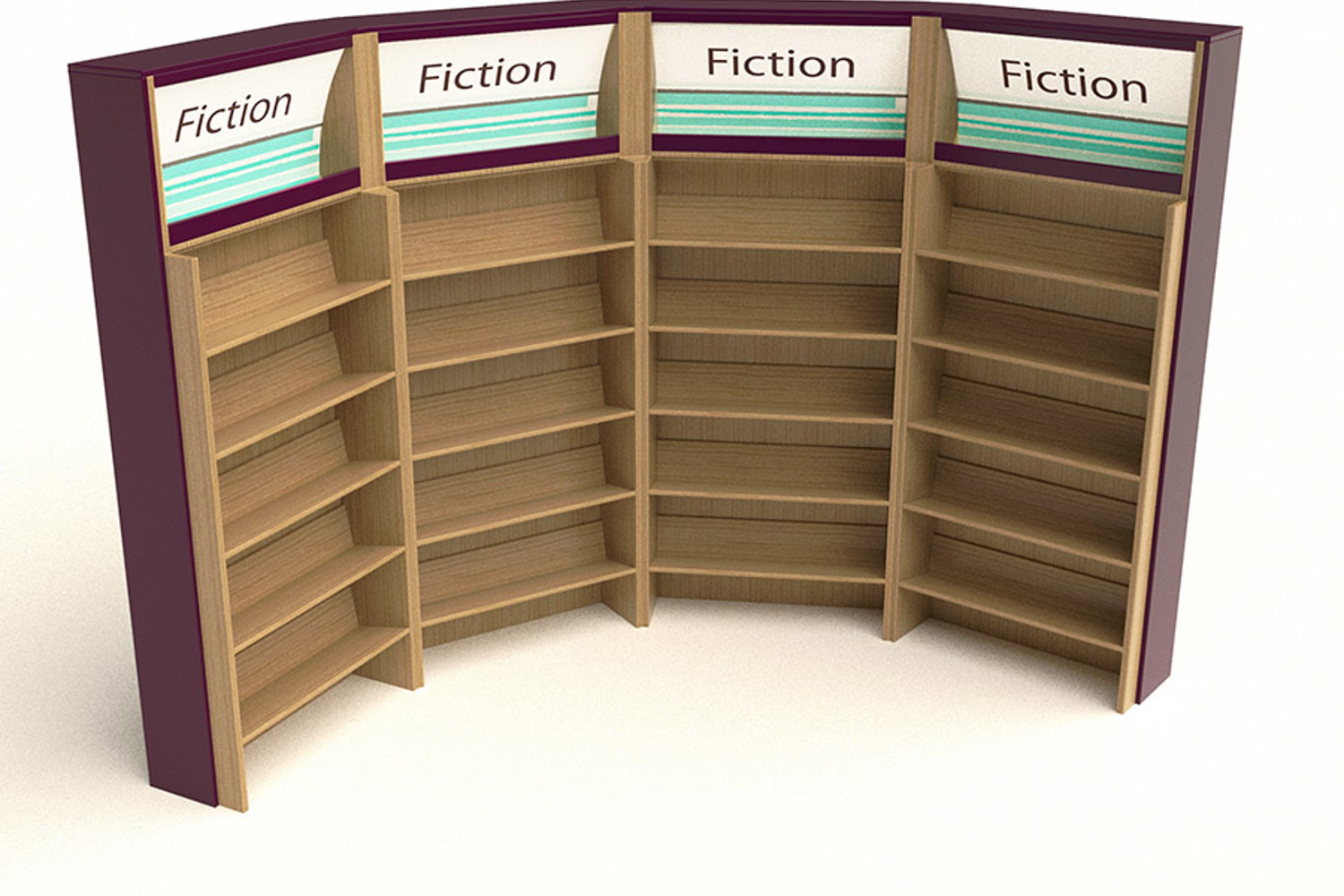 Bookshop-style Bookcases and Lightboxes in a curve
