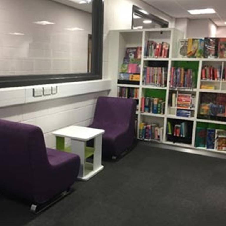 Informal seating and cube shelving
