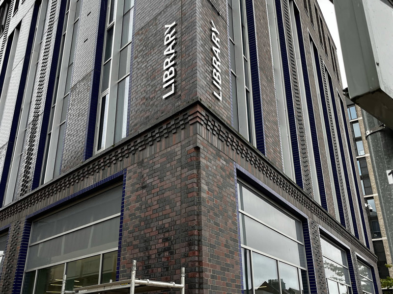 Exterior signage during installation