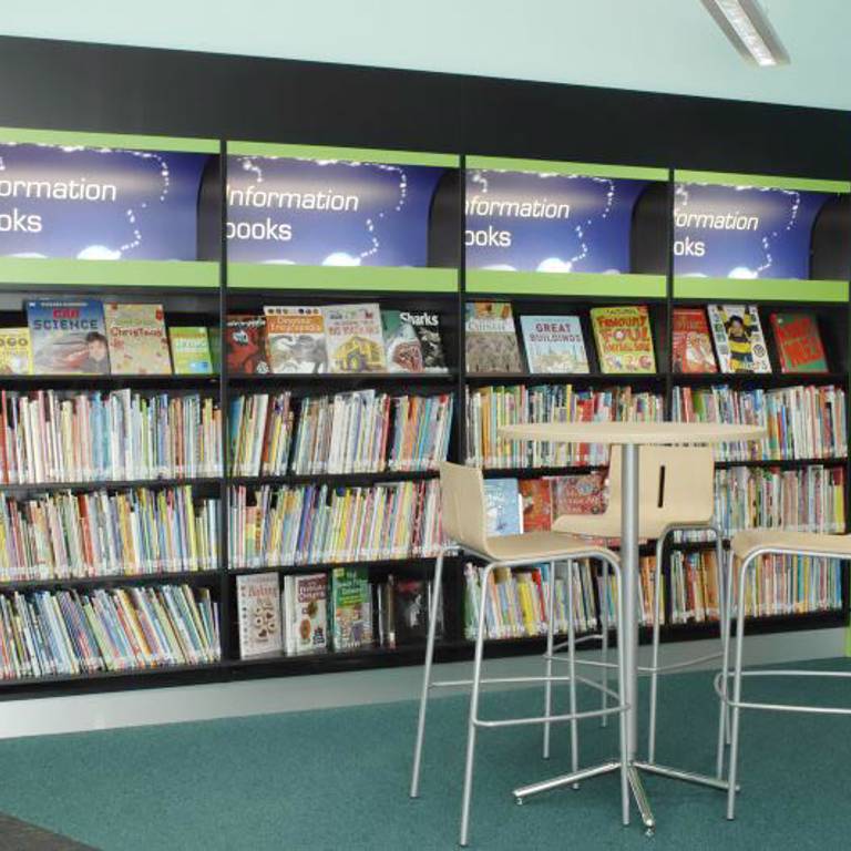 Bar height table and stools, childrenâ€™s area, Yate Library