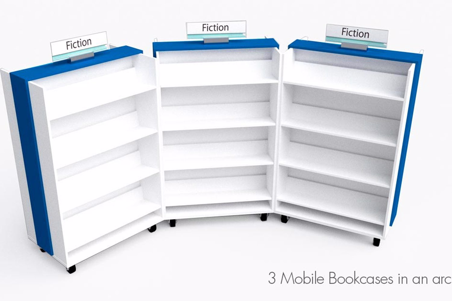 3 Mobile Bookcases in an arc