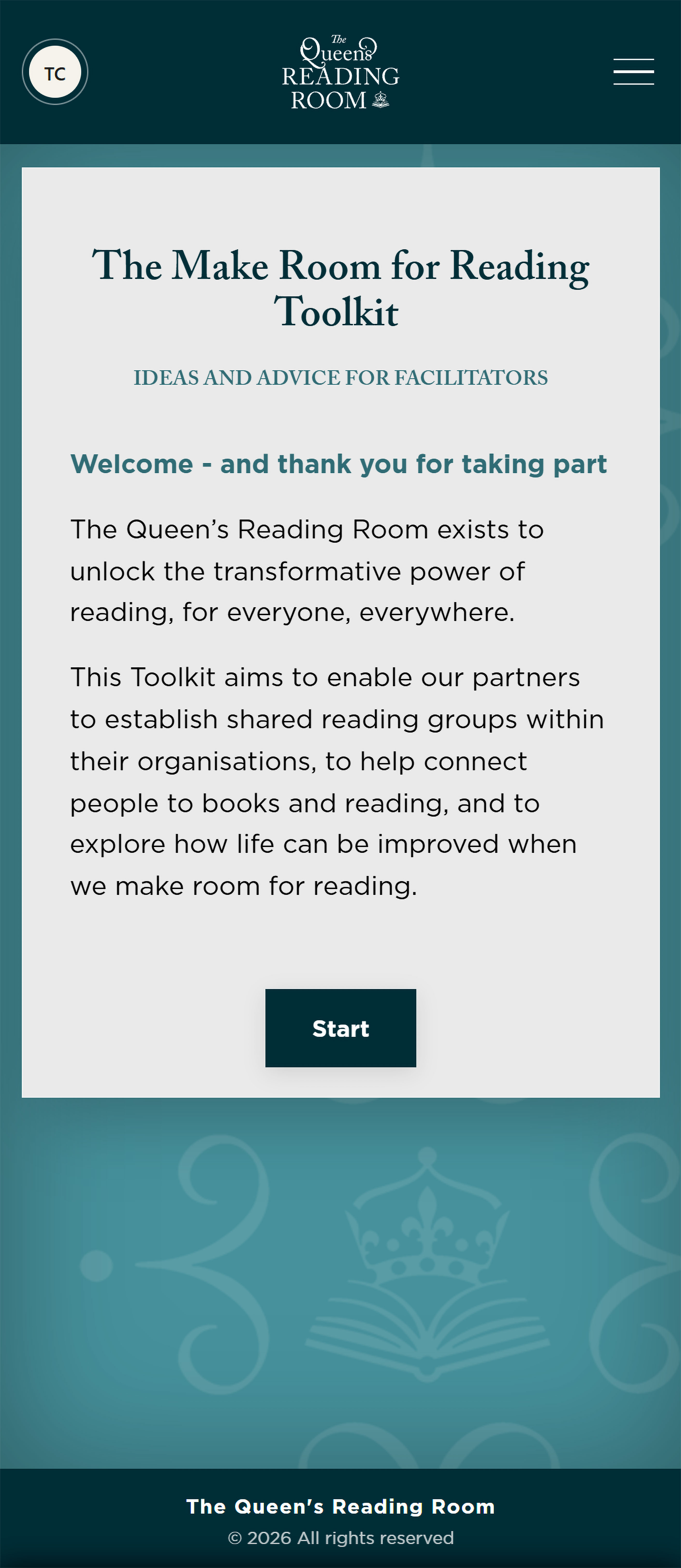 Toolkit welcome screen