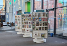 Library leaflet display design — smart information display furniture in a public library entrance