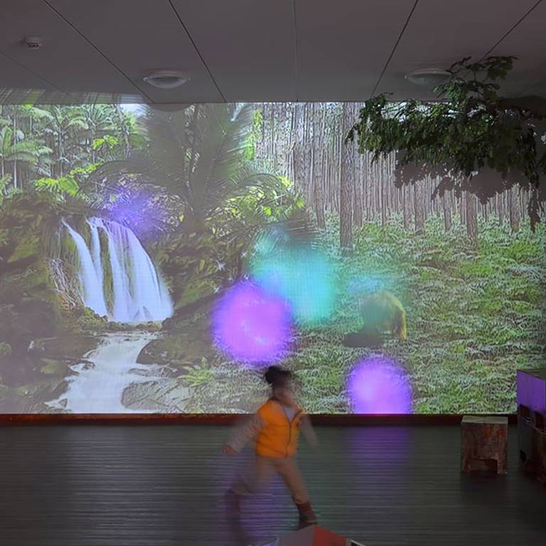 Interactive wall projection, childrenâ€™s area, Redbridge Library