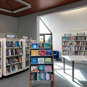 Kinmel Bay: Book display, study and seats in window