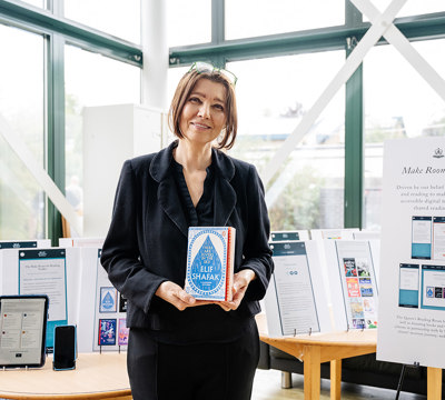 Elif Shafak with her most recent book