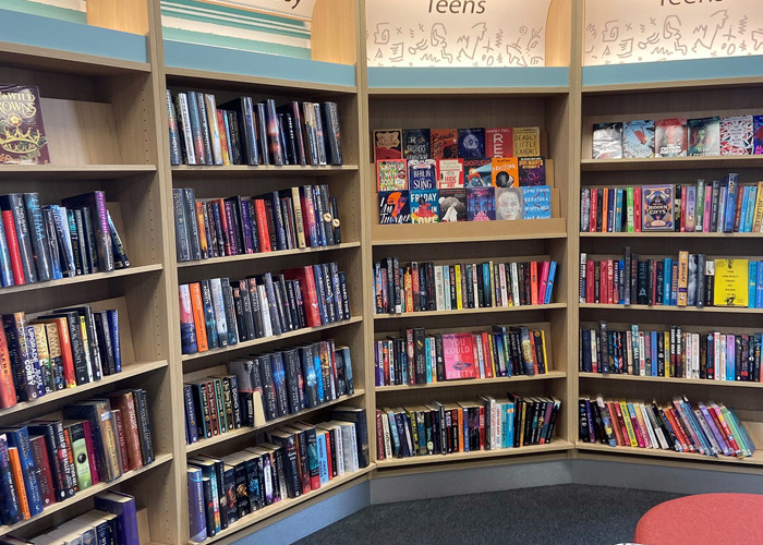 Teen library zone design — young people's library space with defined seating area