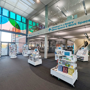 View through shop to library