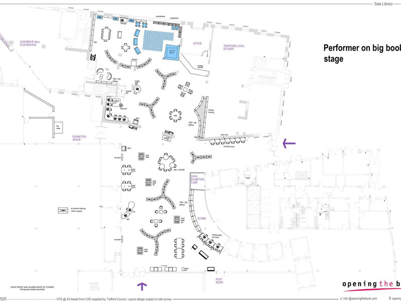 Performer on big book stage