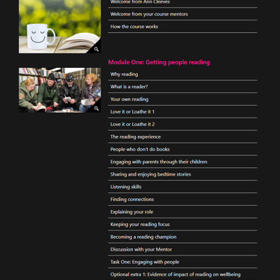 Reading for Wellbeing library contents