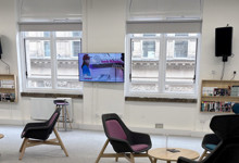 Digital library design — technology integration with screens and computers in a public library space