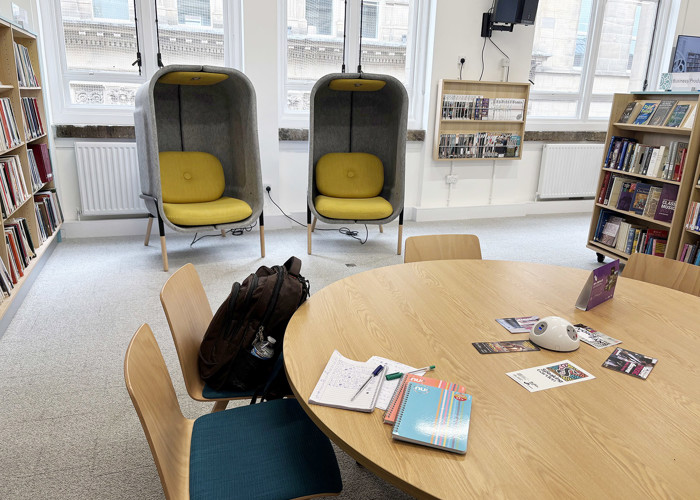 Digital library design — technology integration with screens and computers in a public library space